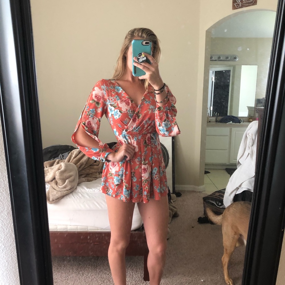 Peach Floral Romper size small